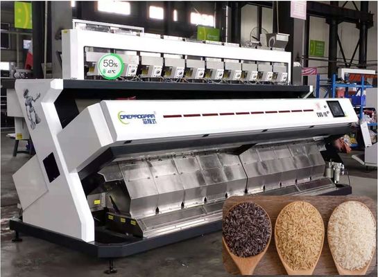 kualitas  10 Chutes Rice Color Sorter Large Capacity Black White Red Brown Waterfall Structure 2520Kg pabrik